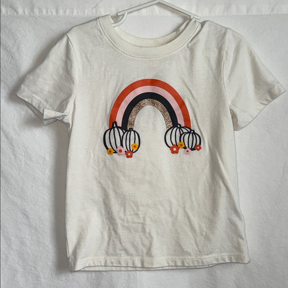 Cat & Jack White Tee with Rainbow and Floral Design